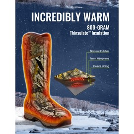 TIDEWE Rubber Hunting Boots with 800g Insulation, Waterproof Insulated Next Camo G2 Warm Rubber Boots with 7mm Neoprene, Sturdy Outdoor Hunting Boots for Men (Size 10)