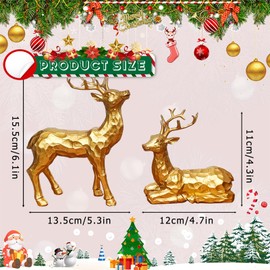 Reindeer Christmas Decoration, 2PCS Deer Christmas Decor, Reindeer Figurines for Christmas Decor, Small Decorative Deer Figurines for Indoor Christmas Table Mantle Decorations (Facets Golden)