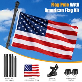 Wphold Flag Pole Kit with 3x5 USA Flag - 6FT Heavy Duty, Tangle Free Steel Flagpole, Flag Pole for House with Aluminum Bracket for Outdoor House, Porch, and Garden Display