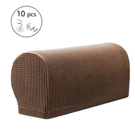 NEKOSUKI Arm Rest Covers Set, Set of 2 Stretch Armchair Covers for Arms, Spandex Polyester Sofa Arm Caps Non Slip Armrest Covers for Chairs Furniture Protector (Coffee)