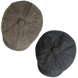 2 Pack Newsboy Hats for Men Classic 8 Panel Wool Blend Ivy Hat, B-Khaki/Dark Grey