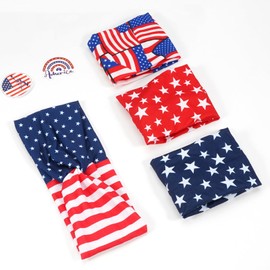 American Flag Headbands for Women Girls USA Red White and Blue Headband Twist Patriotic Knotted Striped Star Hairbands Elastic 4th of July Hair bands Patriotic Independence Day Hair Accessories