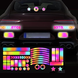 Nouiroy Bicycle Stickers Rainbow Car Decals Reflective Rim Tape for Bikes Pink Rims for Cars,Bike,Skateboard, Motorcycle Nighty Safety Warning Sticker (42 Pcs for Car Body)