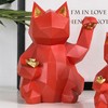 Fortune Cat Figurine Geometry Style Eco Friendly Resin Bright Red
