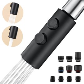TIORIY Metal Kitchen Faucet Spray Head Replacement, Stainless Steel Pull Down Kitchen Faucet Head with 10 Adapters, 2 Functions Kitchen Faucets Nozzle, Black