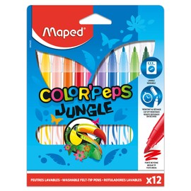 Maped Color'Peps Jungle Fine Tip Washable Markers, Assorted Colors, Pack of 12 (845420)