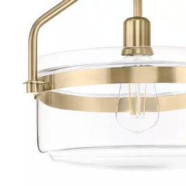 13" Semi Flush Mount Ceiling Light Fixture in Brass Finish with Clear Glass Shade, Dimmable, Indoor Dry Rated, Compatible with Incandescent Bulbs