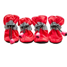 Leconpet Dog Shoes Waterproof Dog Boots for Small Medium Large Dogs with Soft Anti-Slip Sole, Suitable for Rainy Weather Outdoor Walking, Adjustable Elastic Straps, Reflective at Night (Red, 7)