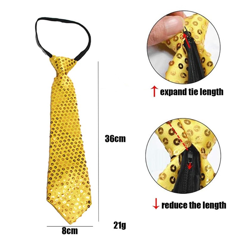 NiceYnn 2pcs Sequined Zipper Ties for Men, Glitter Sparkly Paillette