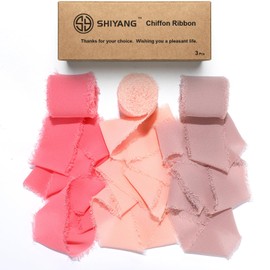 SHIYANG 3Rolls 1.5in x 7Yards Chiffon Ribbon Ribbon, Wedding Bouquets Ribbon, Gift Warpping Ribbons, Wedding Decor Ribbon, Gift Decor Ribbon,Valentine's Day Gifts Ribbon,DIY Crafts (Pink Ribbon)