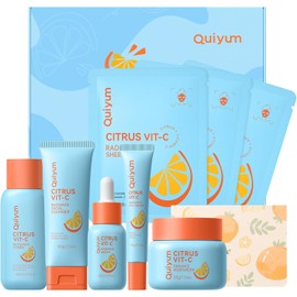 Kit Cuidado Facial BeauBase Vitamina C 10 Pzas: Limpiador, Tónico, Suero, Crema Ojos, Crema Facial y Mascarillas, Regalo para Mujer, Rutina Antimanchas, Luminosidad e Hidratación