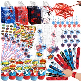 Ohjijinn 146Pcs Spider Party Favors, including Gift Bags, Stickers, Drinking Straws Cups for Spider Theme Birthday Party