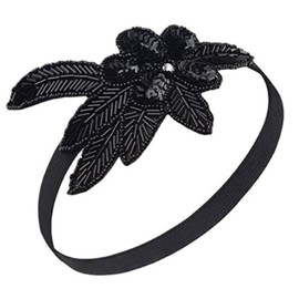 Retro Black 1920's Headband Gatsby Beaded Sequin Leaf Hair Band Boho Bridal Wedding Flapper Party