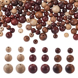 Craftdady 240pcs Natural Wood Round Beads 6mm/ 8mm/ 10mm Polished Wooden Ball Rondelle Loose Beads for Jewelry Bracelet Necklace Craft Making Home Party Decor