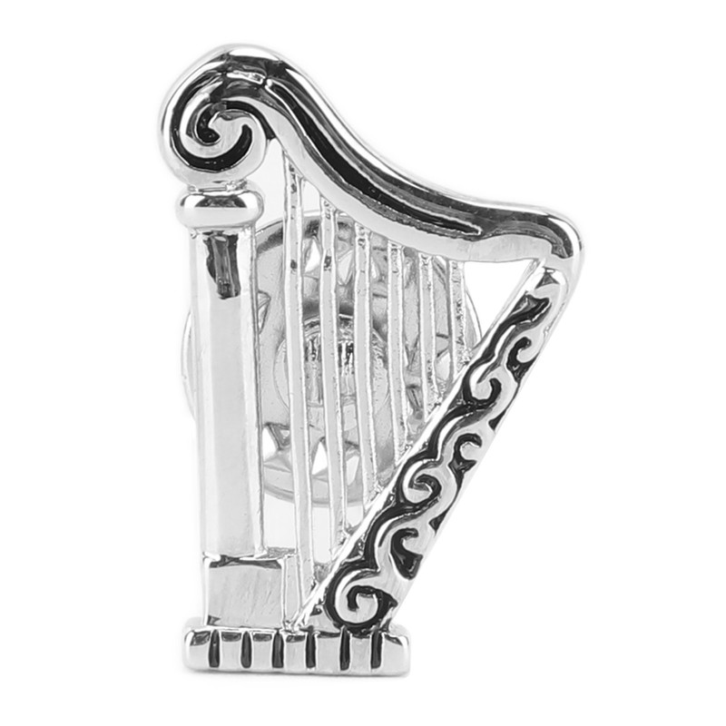 Harp Brooch Stylish Innovative Silver Glossy Finish Musical Instrument Brooch