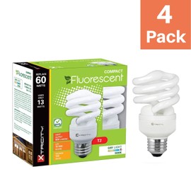 Compact Fluorescent Light Bulb T2 Spiral CFL, 5000k Daylight, 13W (60 Watt Equivalent), 900 Lumens, E26 Medium Base, 120V, UL Listed (Pack of 4)
