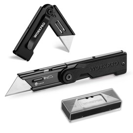 WORKPRO Folding Utility Knife with 10 Extra SK5 Blades, EDC Razor Sharp Knife with G10 Handle, Quick Change Box Cutter with Belt Clip, for Heavy Duty, DIY, Home, Office & Artcraft Use - Black