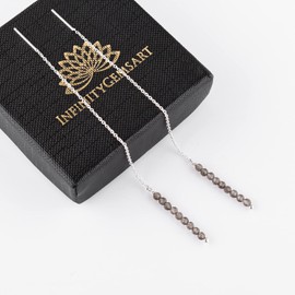 InfinitygemsArt Smoky Quartz Earrings For Women Beaded Gemstone Threader Natural Beads - Birthstone, Elegant Trendy Gift for Women, Energy Healing Crystals Jewelry, Silver Plated Chain