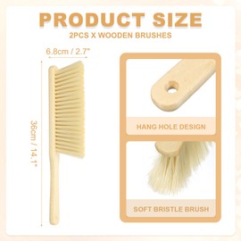 sourcing map 2pcs Wooden Dust Brush, 14 Inch Hand Broom Cleaning Brush Soft Bristle with Wood Handle for Bench, Car, Sofa, Bed, Fireplace Yellow