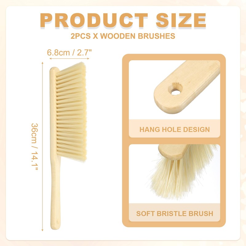 sourcing map 2pcs Wooden Dust Brush, 14 Inch Hand Broom