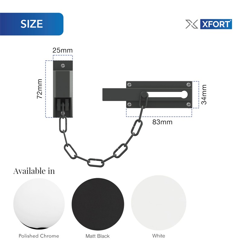 XFORT Matt Black Locking Door Chain, Front Door Security Chain