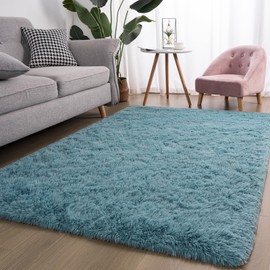 Area Rug for Living Room Bedroom, 3x5 Fluffy Living Room Rug Soft Plush Turquoise Green Bedroom Rug Shag Rug, Modern Furry Nursery Accent Floor Carpet for Girls Boys Kids Room Dorm Home Decor