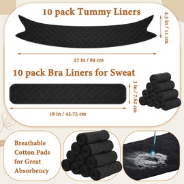 Wesnoy 20 Pack Cotton Tummy Liners and Bra Liners Set for Sweat Rash Skin Folds Plus Size Women Sweating Supplies(Black,M)