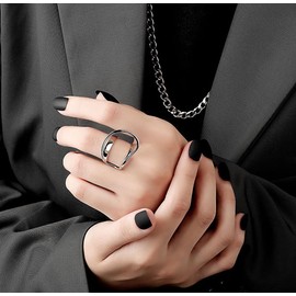 IMINI Unique Layered Statement Ring for Women Girls Exaggerated Adjustable Irregular Big Open Wrap Finger Rings Comfort Fit Fashion Chic Personality Minimalist Jewelry Size 7-10 (Silvery)