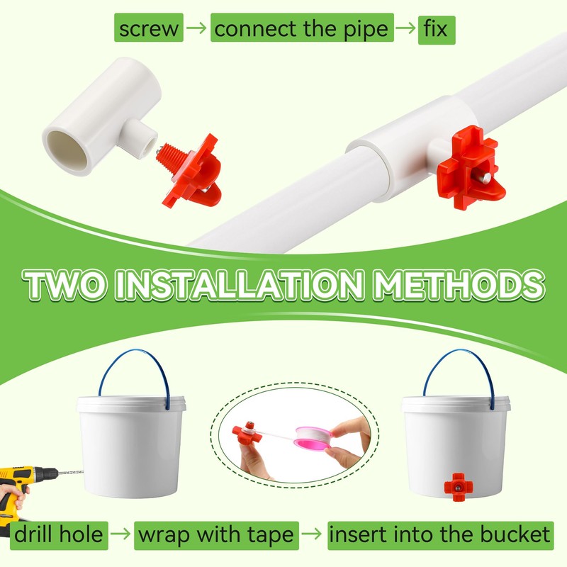 Enhon 12 Pack Chicken Nipples Waterer with 1/2'' PVC Tee