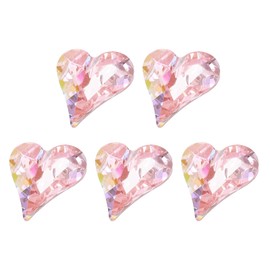 MECCANIXITY 5 Pcs 3D Heart AB Pink Nail Rhinestones 12x13mm K9 Glass Crystal Rhinestones Pointed Back Crooked Heart Gems for Nail Charm Art DIY Craft