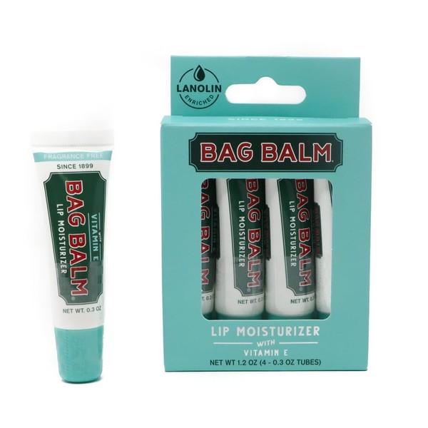 Vermont's Original Bag Balm Fragrance Free Lip Balm with Vitamin E | Pack of 4 0.3oz Tubes