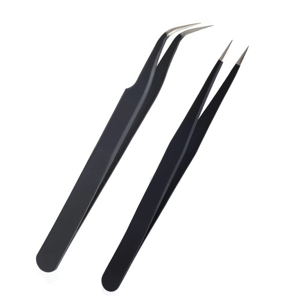 AIEX 2Pcs Lash Tweezers, Stainless Steel Eyelash Extension Tweezers Straight