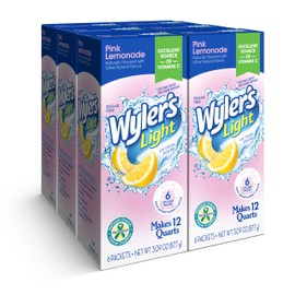 Wyler's Light Pitcher Packs, Water Drink Mix, Pink Lemonade, 6 Boxes (36 Pitcher Packets)