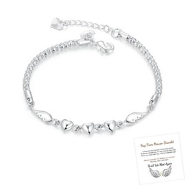 Angyape Hug from Heaven Bracelet, Until We Meet Again Love Heart Chain Bracelets Adjustable Love Heart Wing Charm Link Bracelet Memorial Inspirational Jewelry Gifts For Women(Silver)