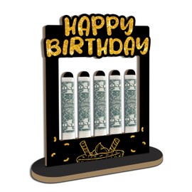 Happy Birthday wooden cash holder sign - 4.5“ x 6.5” black neutral irregular money holder gifts for Birthday，girl boy， teens, Money Holder Frame for Cash Gift birthday party favors & decorations - A05