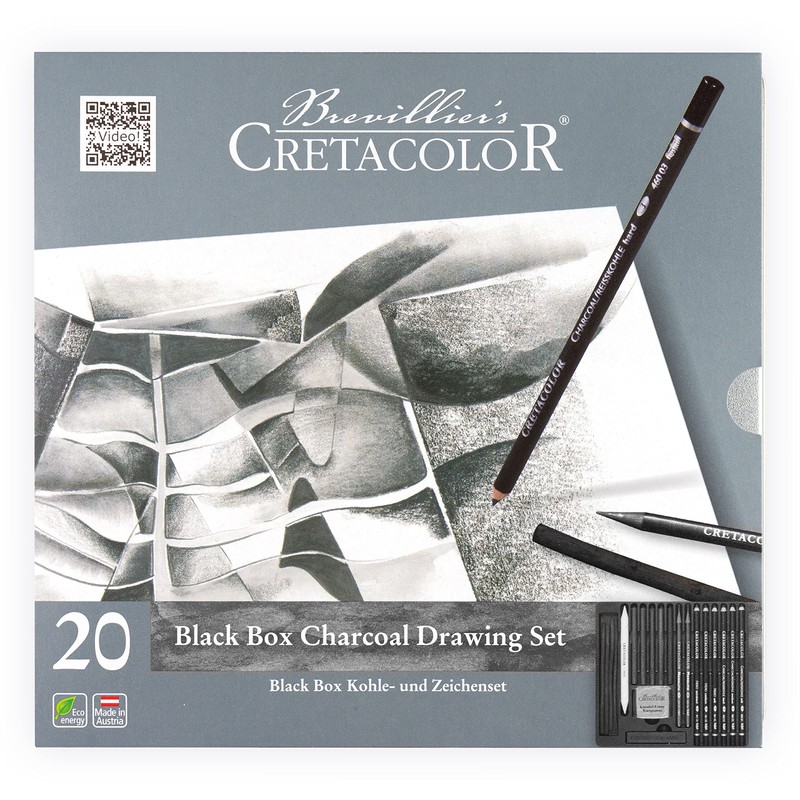 CRETACOLOR Black Box Charcoal Set | 20 Piece Charcoal and