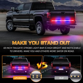 XRIDONSEN 60 inch Truck Tailgate Police Lights Strip 360 LED Rear Window Police Lights Red Blue Emergency Strobe Lights Flashing Warning Hazard Safety Lights w/Waterproof Flexible for Vehicles Trucks