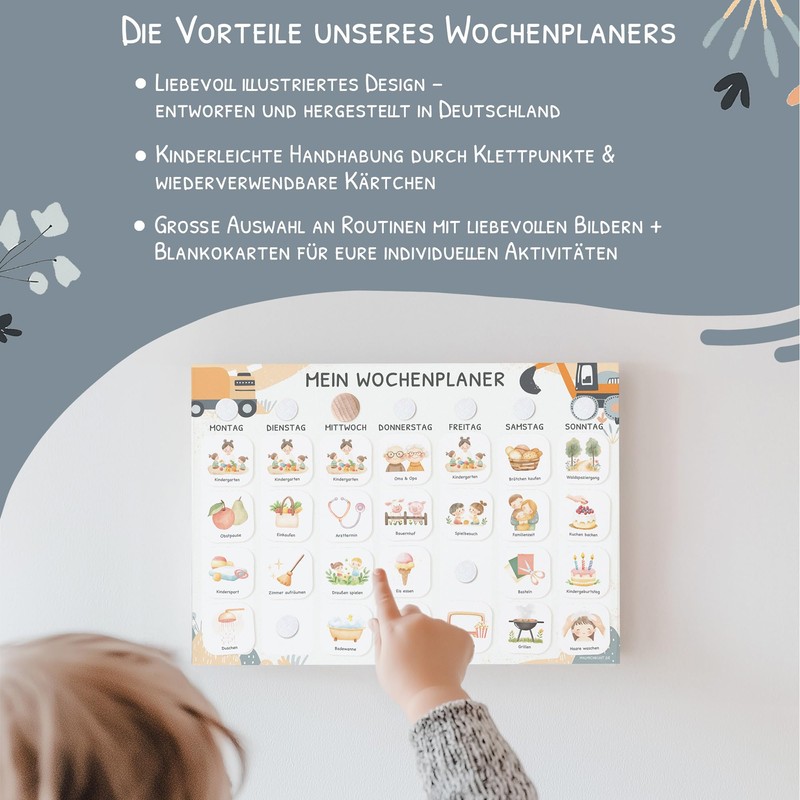 Montessori Children's Weekly Planner with Velcro Dots, Daily Plan with
