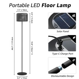 uuffoo LED Outdoor Floor Lamp Solar Outdoor Lamps for Patio Solar and USB Rechargeable Floor Lamp Cordless Warm White+RGB for Patio Balcony Garden