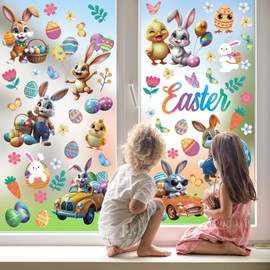 ANHUIB Easter Stickers for Windows,Easter Bunny Window Clings,Easter Window Decorations,Happy Easter Window Decals,PVC Stickers Easter Eggs Gifts for Kids Adults Home Office Shop Window Glass Decor