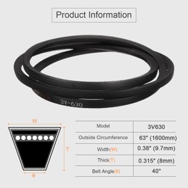 sourcing map 2pcs 3V630 Rubber V Belt 63" Length x 0.38" Width x 0.31" Thick, Industrial Power Transmission Belt