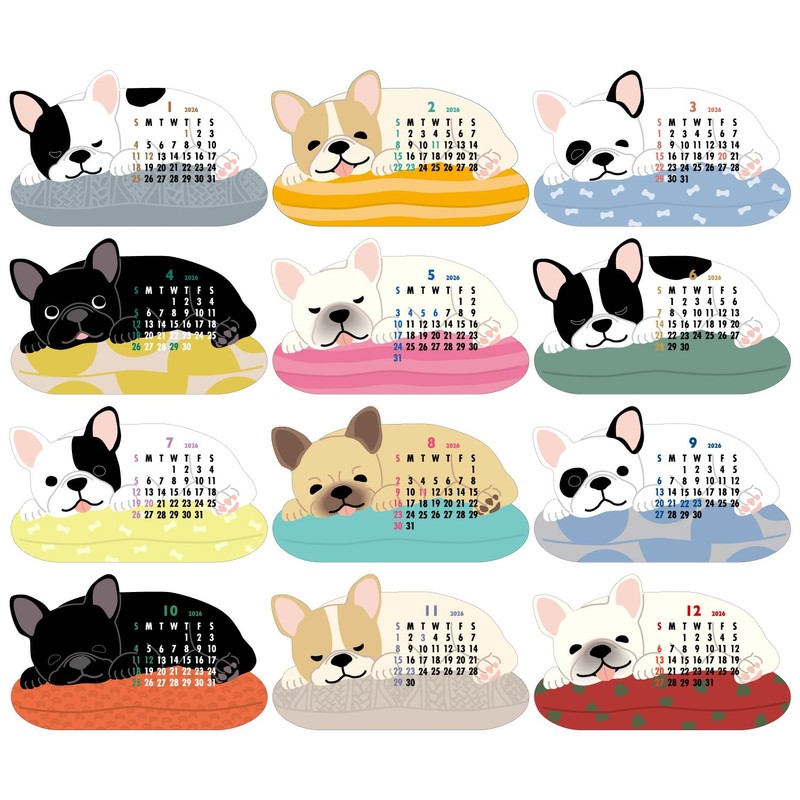 GreetingLife 2026 Calendar Animal Die Cut French Bulldog Desktop C-1713-ET