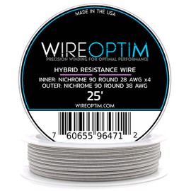 WIREOPTIM - 28 AWG Nichrome 90 4X Core - 38 AWG Nichrome 90 - Hybrid Resistance Wire - 25 Feet