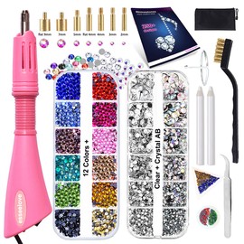esseelove Hotfix Applicator, DIY Hot Fix Rhinestone Setter, Hot Fixed Wand Kit, 4536 Pcs, AB, Clear, 12 Colors, Gem Picker, Brush, Trays, Bag, Bedazzler Kit with Rhinestones