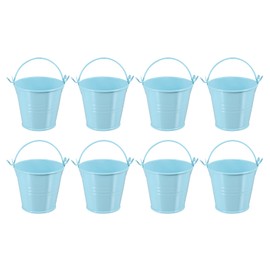 PATIKIL 2.4"x2" Small Metal Buckets with Handle, 8 Pcs Mini Galvanized Bucket Colorful Easter Buckets for Crafts Party Favors Decoration, Light Blue