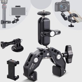 Super Clamp Magic Arm, Dual Ball Head, Expandable Cold Shoe 1/4 3/8 Threaded for Desktop, Tripod, Outdoor, Railing, for Cameras, Sports Cameras, DSLRs, Cell Phones, GoPro, Microphones Monitors, LEDs