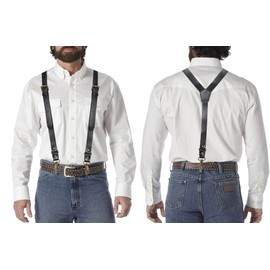 MUNION Leather Mens Suspenders Heavy Duty Y Design Adjustable with 4 Metal Snap Hooks Vintage Mens Suspenders Braces Big and Tall Groomsmen Gift for Wedding, Black