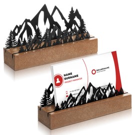CroBlissful 2 Pcs Mountain Business Card Holders for Desk, Wood&Metal Black Mountain Range Forest Silhouette Business Card Display Stand for Home Office