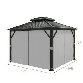 Gazebo Universal Replacement Privacy Curtain - Hugline 10' x 12' Outdoor Waterproof 4-Panels Gazebo Side Wall with Zipper (Curtain Only, Gray)