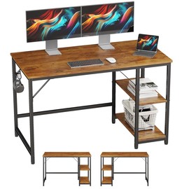 JOISCOPE Home Office Gaming Desk with Wooden Storage Shelf & Splice Board, 2-Tier Industrial Morden Laptop Study Writting Desk, 48 x 24 inches - Color: Vintage Oak, Size: 47 inches